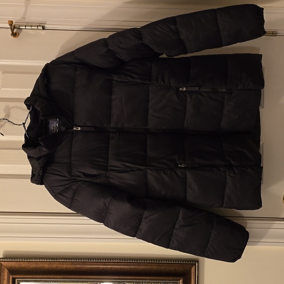 ST. JOHN'S BAY WOMEN'S BLACK HOODED ZIPPERED COAT SIZE LARGE - Picture 2 of 15